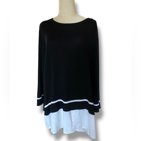 Elegant Black and White Layered Look Tunic Sweater Woman’s Size 2X NWT - Picture 6 of 12
